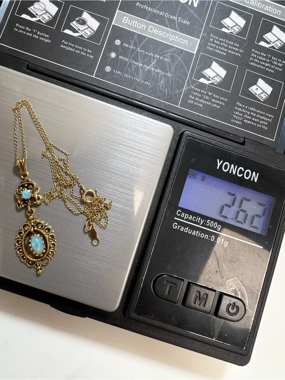 Antique 14K yellow gold with opals pendant necklace - Picture 3 of 15